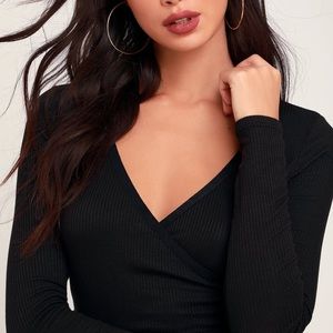 Black Ribbed Long Sleeve Top